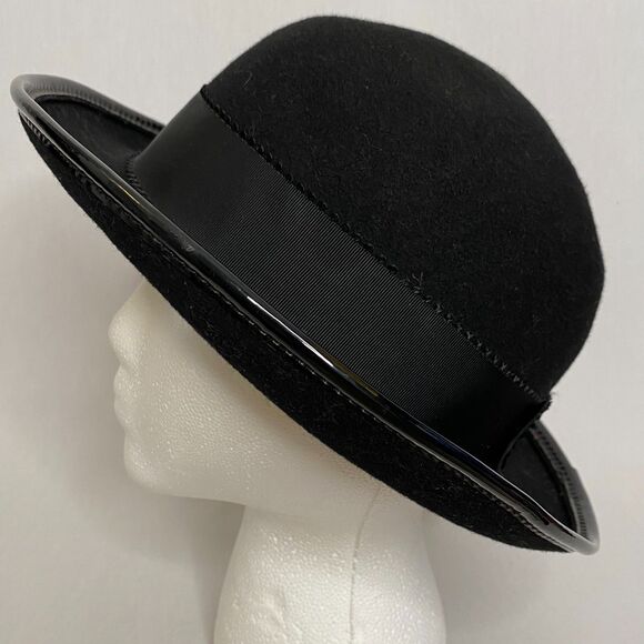 Bollman Hat Black Wool Round Top Fedora Made In USA Patent Leather Trim - Picture 4 of 9